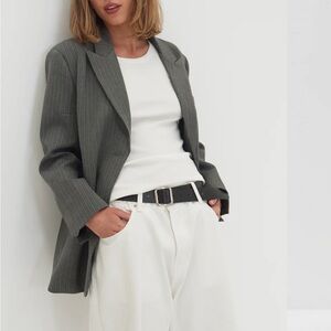 Style Addict Grey Oversized Blazer with Shoulder Pads